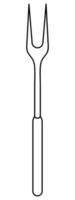 Barbecue fork with two prongs. Sketch. Tool for turning and removing meat and fish from the grill. Fork for frying sausages. Vector illustration. Outline on isolated background.