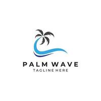 Palm tree logo, palm with waves and sun. Using Illustrator template design editing. vector