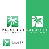 Palm tree logo, palm with waves and sun. Using Illustrator template design editing. vector