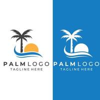 Palm tree logo, palm with waves and sun. Using Illustrator template design editing. vector