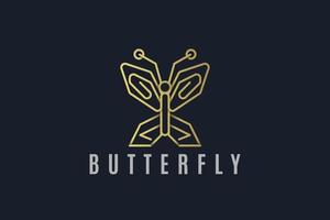 Butterfly line art gold color logo template vector