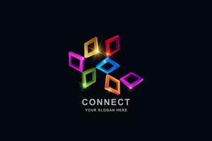 Connect or 3D Frame square logo design template vector