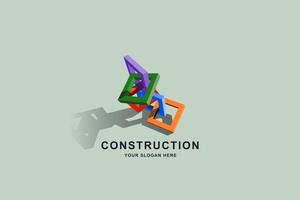 edificios de construcción o plantilla de diseño de logotipo cuadrado de marco de caja 3d vector