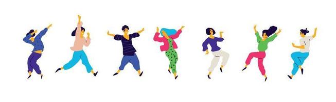 Girls and boys on the positive, a charge of energy. Vector. Illustrations of males and females. Flat style. A group of happy and joyful teenagers. Shapes are isolated on a white background. vector