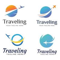 diseño del logo de la agencia de viajes y vacaciones de verano con aviones. el logotipo puede ser para empresas corporativas y agentes de venta de billetes de avión. vector