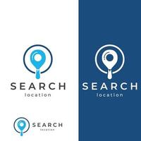 Logo search or discovery, logo search by combination, lab, moon, location, check, wave and sun. Logo with simple illustration editing. vector