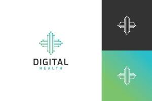 Digital health technology logo template, plus icon and tech concept vector