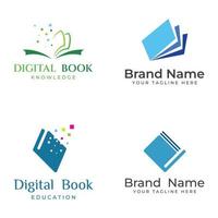 Educational digital book and online knowledge learning book logo and symbol icon vector illustration template.