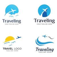 diseño del logo de la agencia de viajes y vacaciones de verano con aviones. el logotipo puede ser para empresas corporativas y agentes de venta de billetes de avión. vector