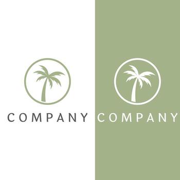 Palm tree logo, palm with waves and sun. Using Illustrator template design editing. vector