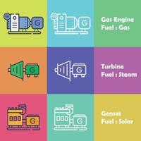 Gas Engine Turbine Genset Generator Flat Design