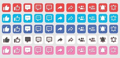 Like Comment Share Follow Notification Social Media Icon Flat Design vector