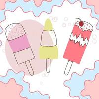 Ice cream collection, sweet cream, frozen juice, sweets, dessert, outline drawing, doodle style