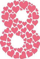 Number eight composed of hearts. vector