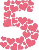 Number five made up of hearts. vector