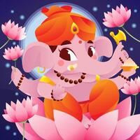 Lord Ganesh And Lotus Garden vector