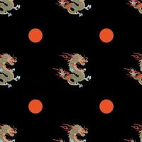 Seamless Pattern With Japanese Dragons. Flat Vector Illustration.
