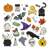 Colorful Sketch Collection of Traditional Halloween Elements vector