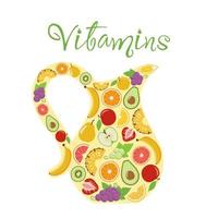 frutas tropicales más ricas en vitaminas que componen la forma de jarra con texto vector