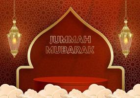 Islamic 3d podium round stage for Jumma Mubarak on color background vector