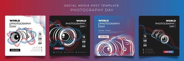 plantilla de publicación en redes sociales con diseño de cámara en diseño de arte en línea para el diseño del día mundial de la fotografía vector