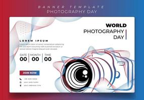 Banner template in white background with illustration of camera in red blue line art design vector