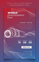 Banner template in portrait design with red and blue background for photography day design vector