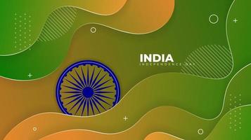 Abstract background in green and yellow design with blue wheel for india independence day design vector
