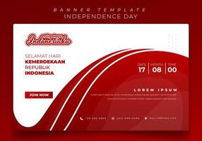 Banner template design with waving red and white background and indonesian text mean is Happy Indonesia independence day vector