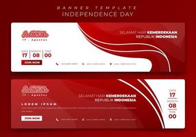 plantilla de banner web en diseño de concepto de paisaje y texto indonesio significa feliz día de la independencia de indonesia vector