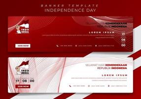 Banner template in landscape with lines in red and white background and indonesian text mean is Happy indonesia independence day vector