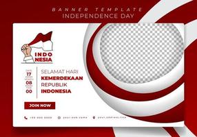 fondo de corte de papel rojo y blanco para la campaña del día de la independencia en el diseño de plantilla de banner y el texto indonesio significa que es feliz día de la independencia de indonesia vector