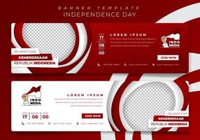 Landscape banner template in red white paper cut background design and indonesian text mean is happy indonesia independence day vector