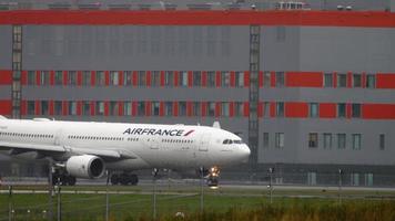 MOSCOW, RUSSIAN FEDERATION JULY 29, 2021 - Passenger plane of AirFrance taxiing at Sheremetyevo Airport SVO. Travel and tourism concept video