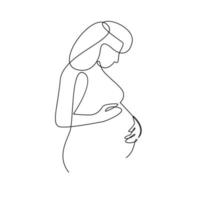 One line drawing of happy pregnant woman vector