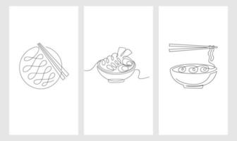 set One continuous line noodle vector design