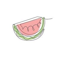 One single continuous line water melon sliced vector