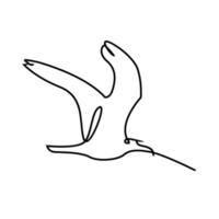 One continuous line gull or seagull flies design vector