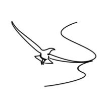 One continuous line gull or seagull flies design vector