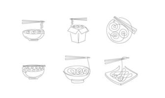 set One continuous line noodle vector design