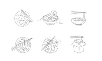 set One continuous line noodle vector design