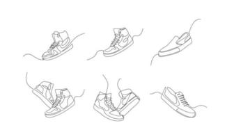 set vector continuous line drawing sneakers