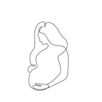 One line drawing of happy pregnant woman vector