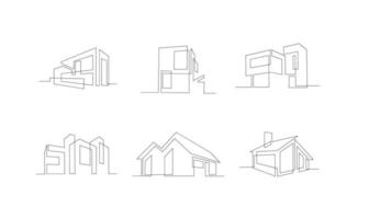 set Continuous one line drawing Modern house logo vector