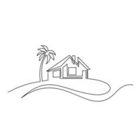 Continuous one line drawing Modern house logo vector