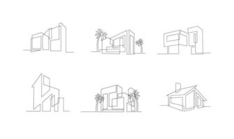 set Continuous one line drawing Modern house logo vector