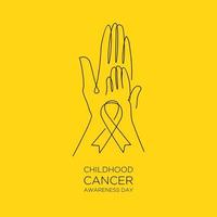 International Childhood Cancer day yellow ribbon banner with continuous line vector