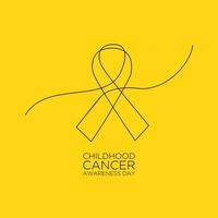 International Childhood Cancer day yellow ribbon banner with continuous line vector