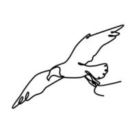 One continuous line gull or seagull flies design vector