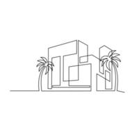 Continuous one line drawing Modern house logo vector